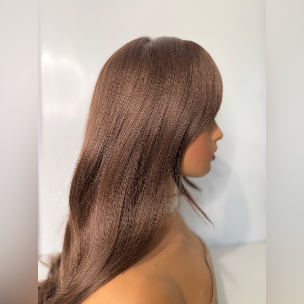 Beautiful Long Wavy Brown Wig with Bangs - Picture 3 of 10